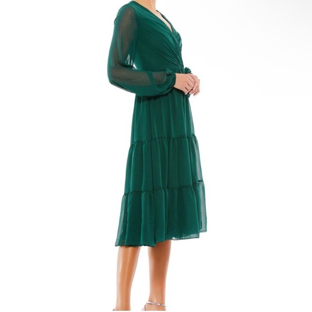 Mac Duggal Ieena | 55637 Bishop Sleeve V Neck Chiffon Dress Size 10 NEW - Picture 5 of 11